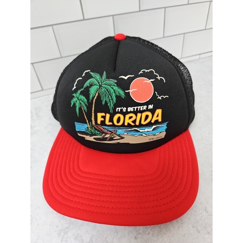 Billabong hat cap trucker foam Florida surf beach y2k summer black red mesh back